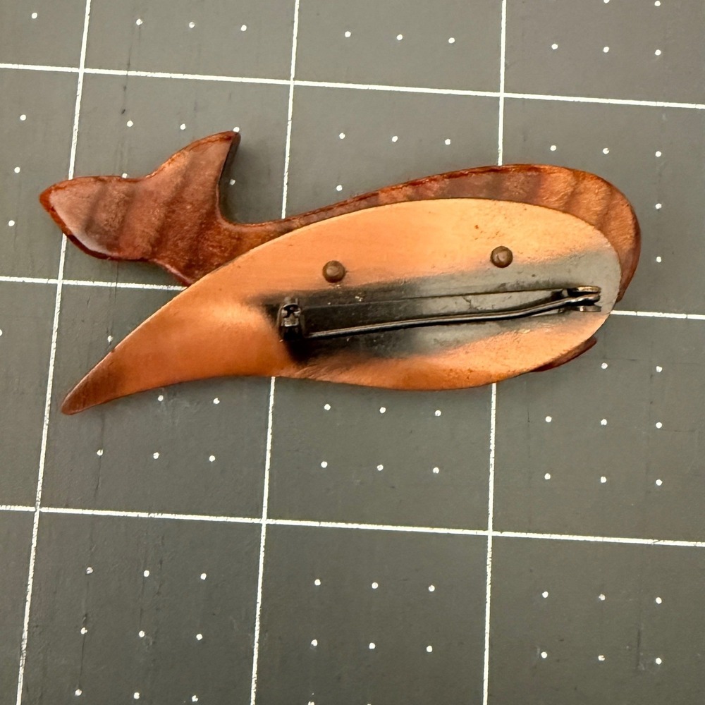 Vintage Wood Copper Whale Brooch Pin Fisherman Nautical Marine Art Coastal - Picture 2 of 4